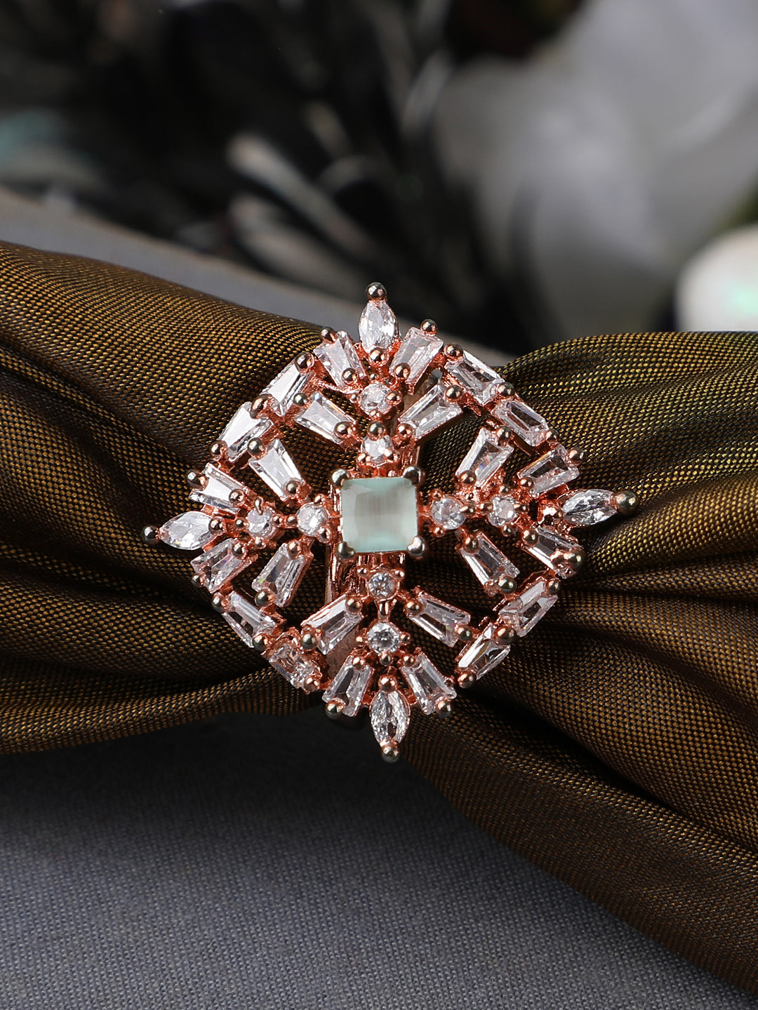 Women's Stylish American Diamond Studded Rose Gold Square Shaped Adjustable Ring