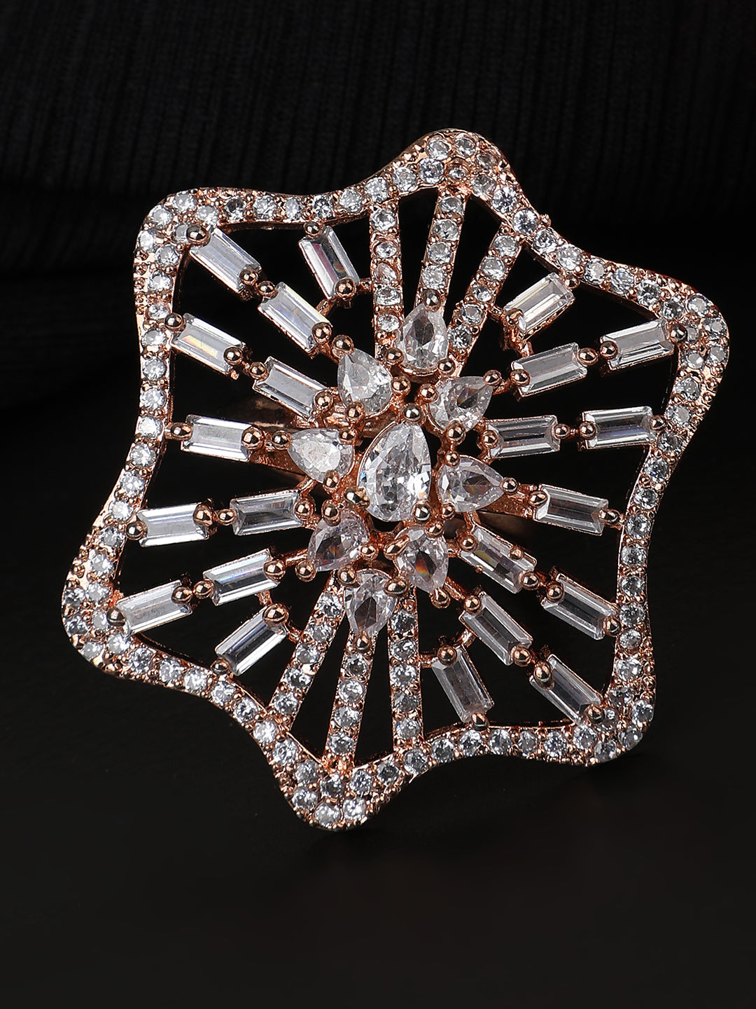 Women's Rose Gold-Plated Ad-Studded Adjustable Finger Ring