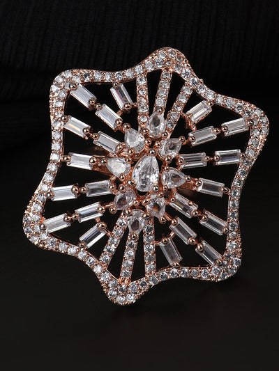 Women's Rose Gold-Plated Ad-Studded Adjustable Finger Ring