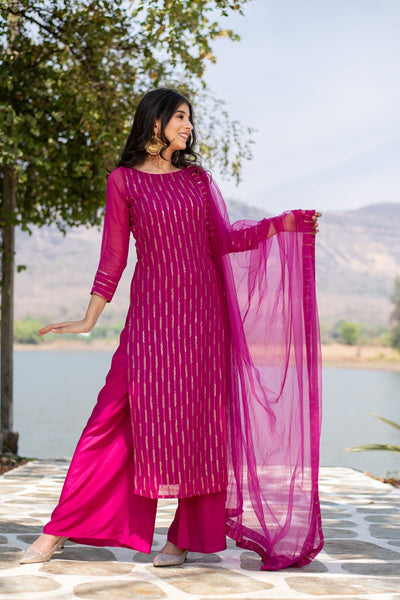 Women's Rani Pink Heavy Kurta With Pallazo