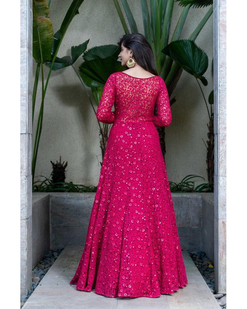 Women's Deep Red Thread Work Gown