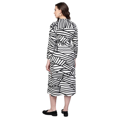 Women White Printed Dress by Myshka (