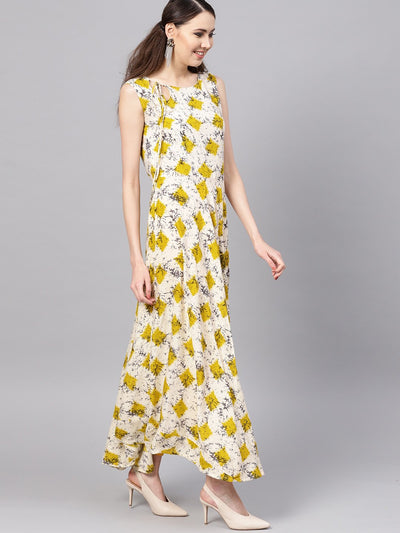 Women's Multicolor Rayon Printed Sleeveless Round Neck Casual Kurta Only