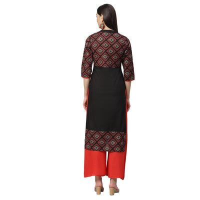 Women's Multicolor Cotton Printed 3/4 Sleeve Mandrin Neck Casual Kurta Only