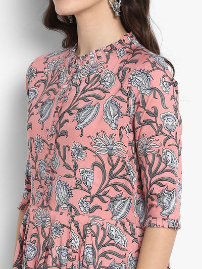 Women's Peach-Coloured Printed Maxi Dress