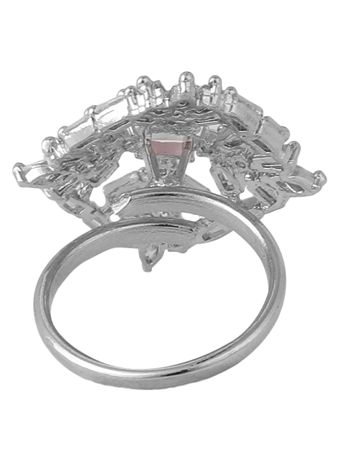 Women's Stylish American Diamond Studded Silver Plated Square Shaped Adjustable Ring