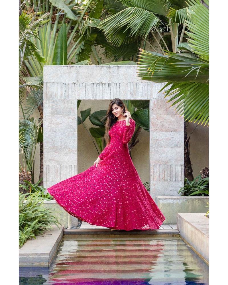 Women's Deep Red Thread Work Gown