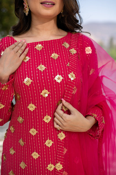Women's Hot Pink Sequin Kurta Palazzo Set