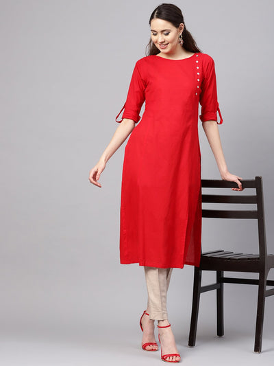 Women's Multicolor Cotton Printed Half Sleeve Round Neck Casual Kurta Only