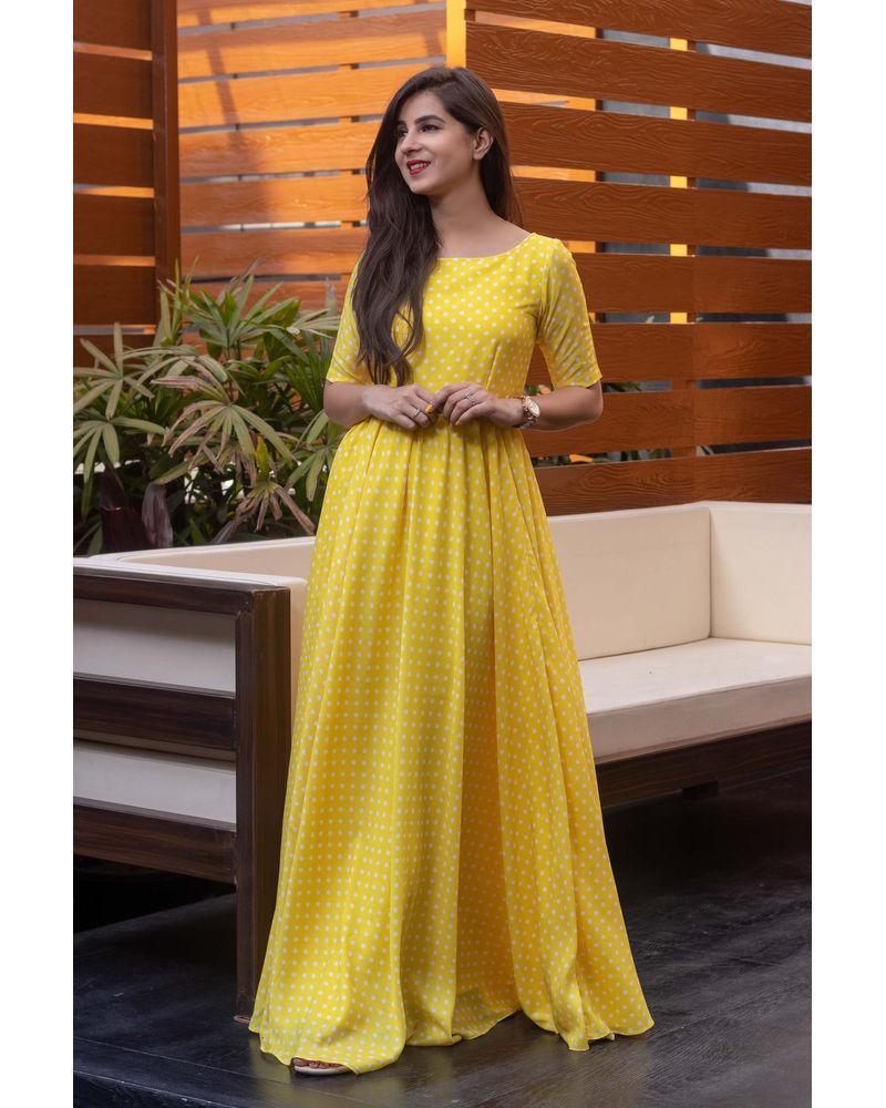 Women's Yellow Polka Dots One Way Gown