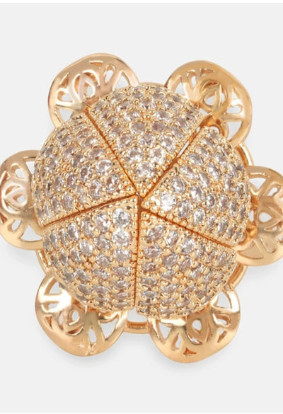 Women's American Diamond Gold-Plated Lotus Ring