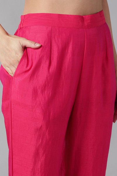 Women's Pink Regular Gotta Patti Kurta With Pants Dupatta