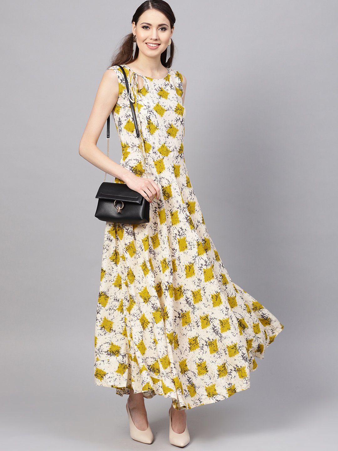 Women's Multicolor Rayon Printed Sleeveless Round Neck Casual Kurta Only