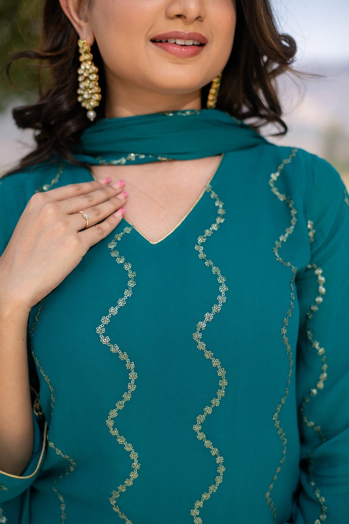 Women's Teal Green Sequin Kurta Set