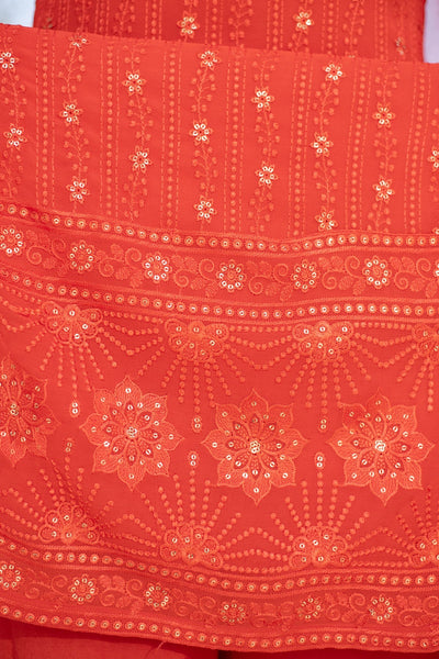 Women's Burnt Orange Heavy Thread Work Long Kurta Set