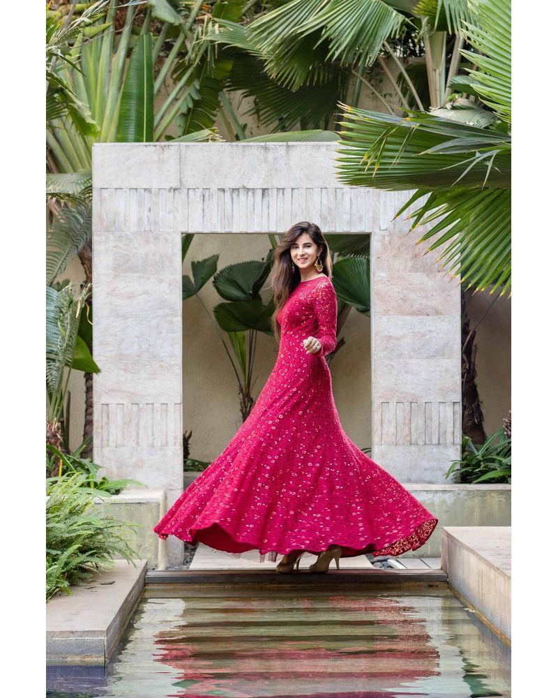 Women's Deep Red Thread Work Gown