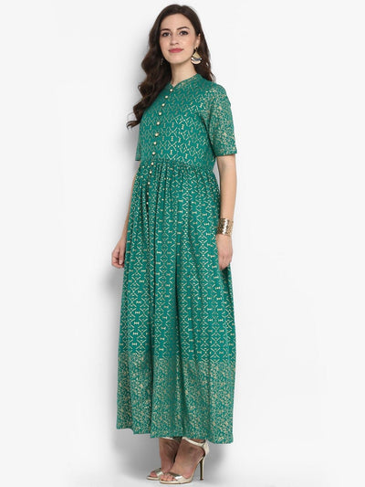 Women's Green Printed Maxi Dress