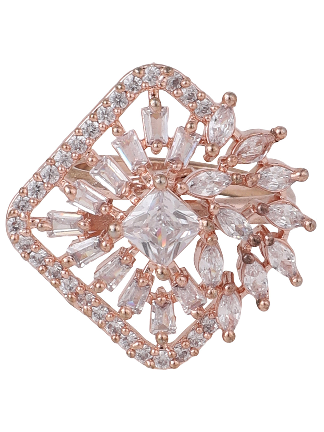 Women's Rose Gold Plated Trendy American Diamond Square Shaped Ring