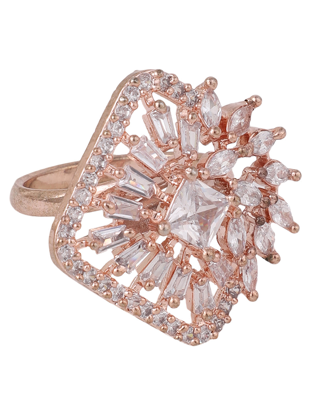 Women's Rose Gold Plated Trendy American Diamond Square Shaped Ring