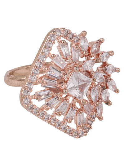 Women's Rose Gold Plated Trendy American Diamond Square Shaped Ring