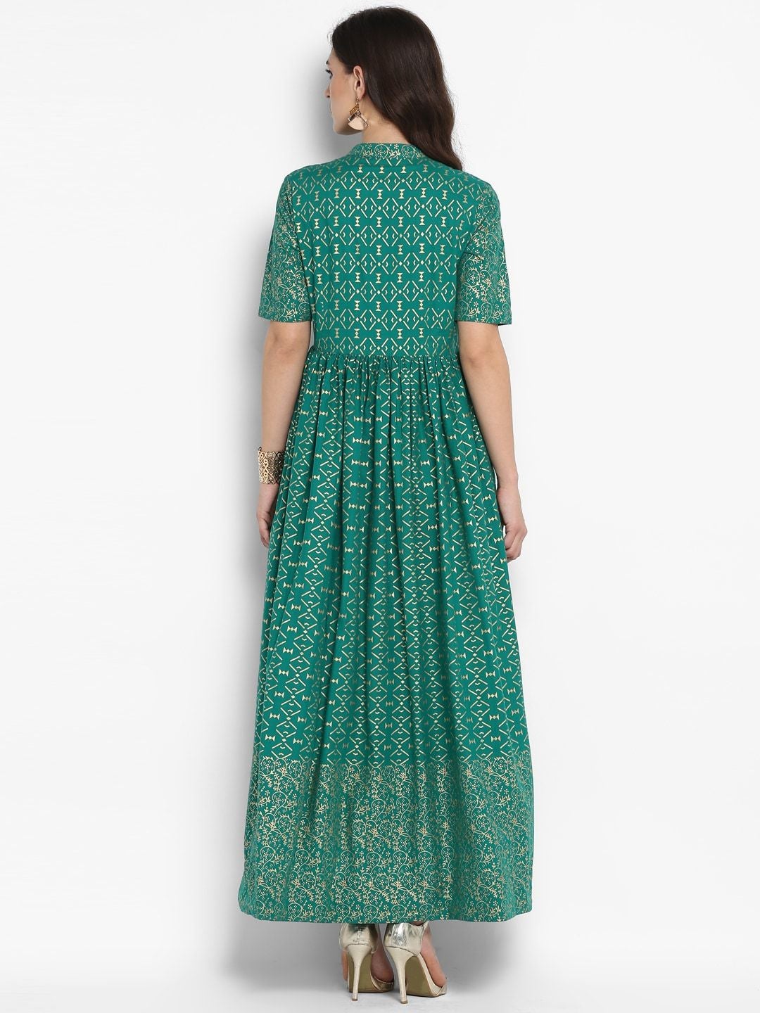 Women's Green Printed Maxi Dress