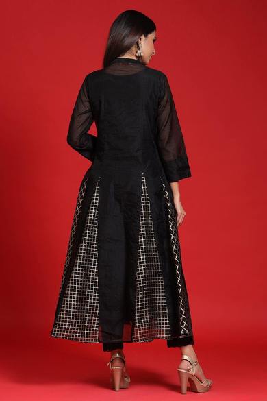 Black Chanderi Embellished Layered Anarkali Kurta