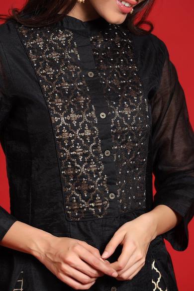 Black Chanderi Embellished Layered Anarkali Kurta