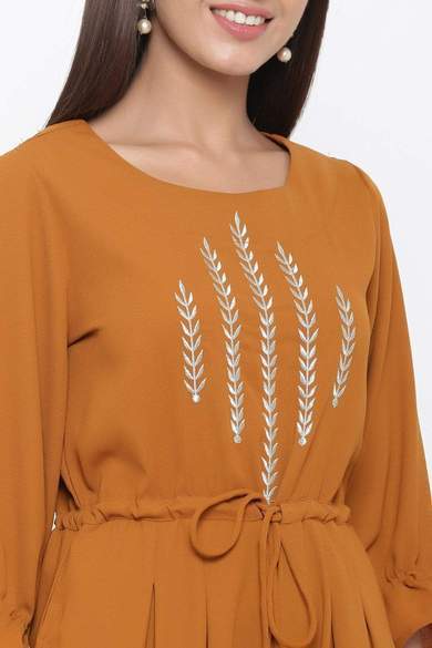 Brown Polymoss Embroidered Ethnic Jumpsuit