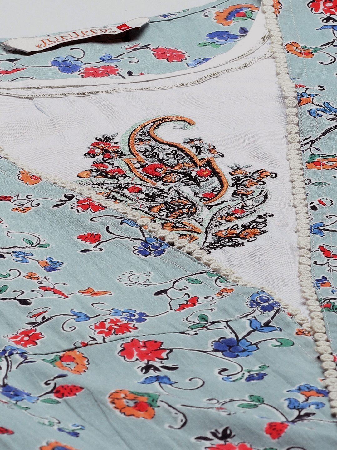 Women's Kurta with Floral Print Jacket and Mask