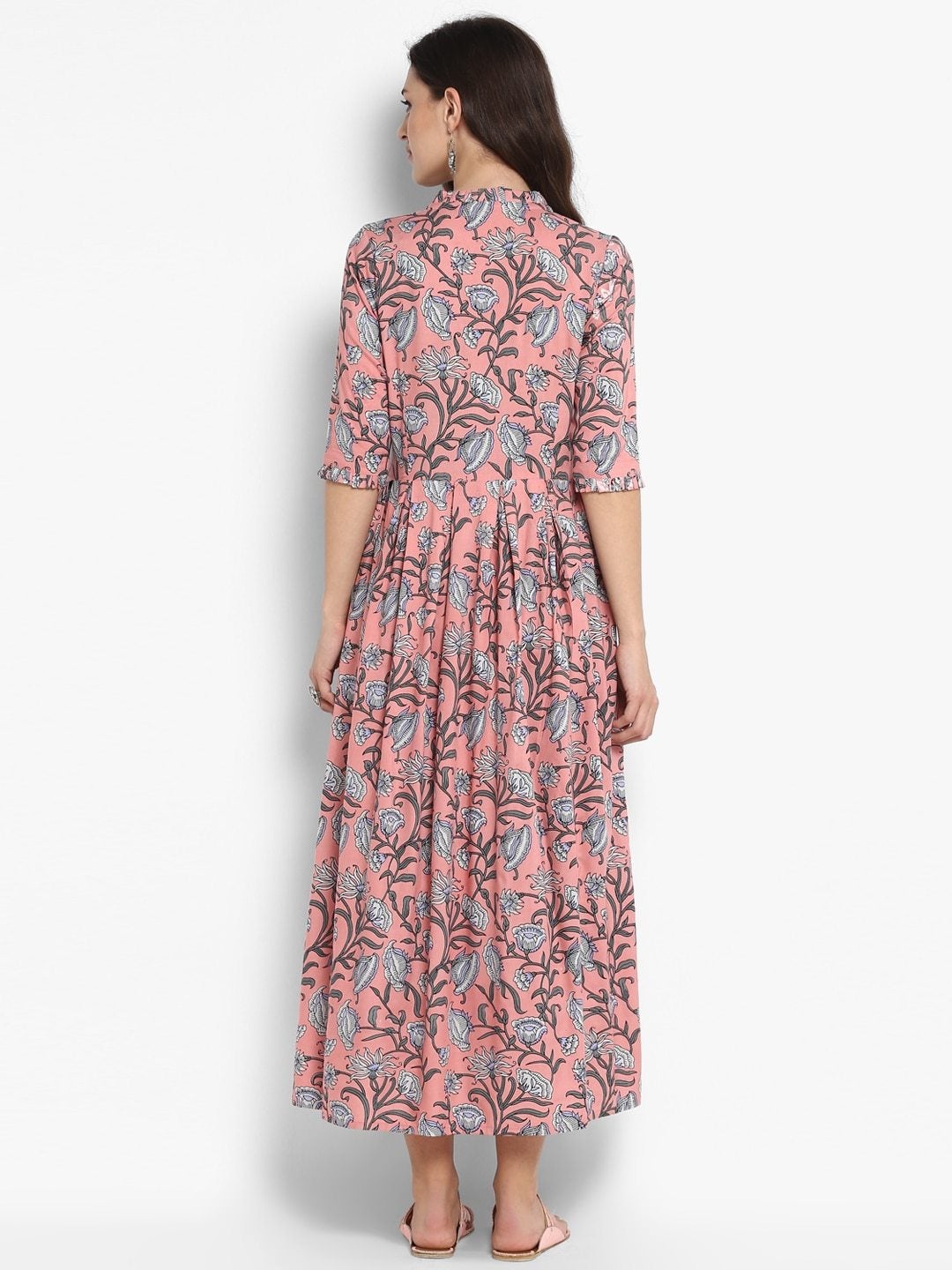 Women's Peach-Coloured Printed Maxi Dress