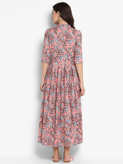 Women's Peach-Coloured Printed Maxi Dress