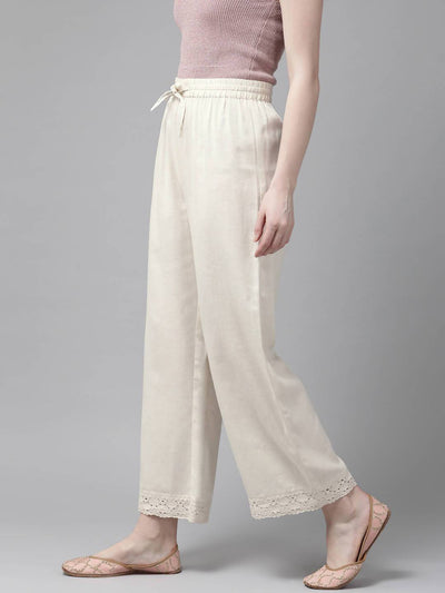 Women's Offwhite Rayon Flex Solid Wide Leg Palazzo
