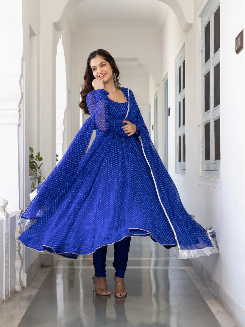 Women's Floral Printed Knee Length Elbow Length Sleeves Round Neck Kurti And Palazzo Set With Net Dupatta