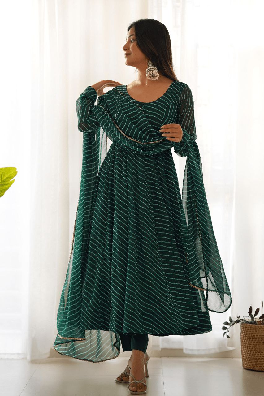 Women's Floral Printed Knee Length Elbow Length Sleeves Round Neck Kurti And Palazzo Set With Net Dupatta