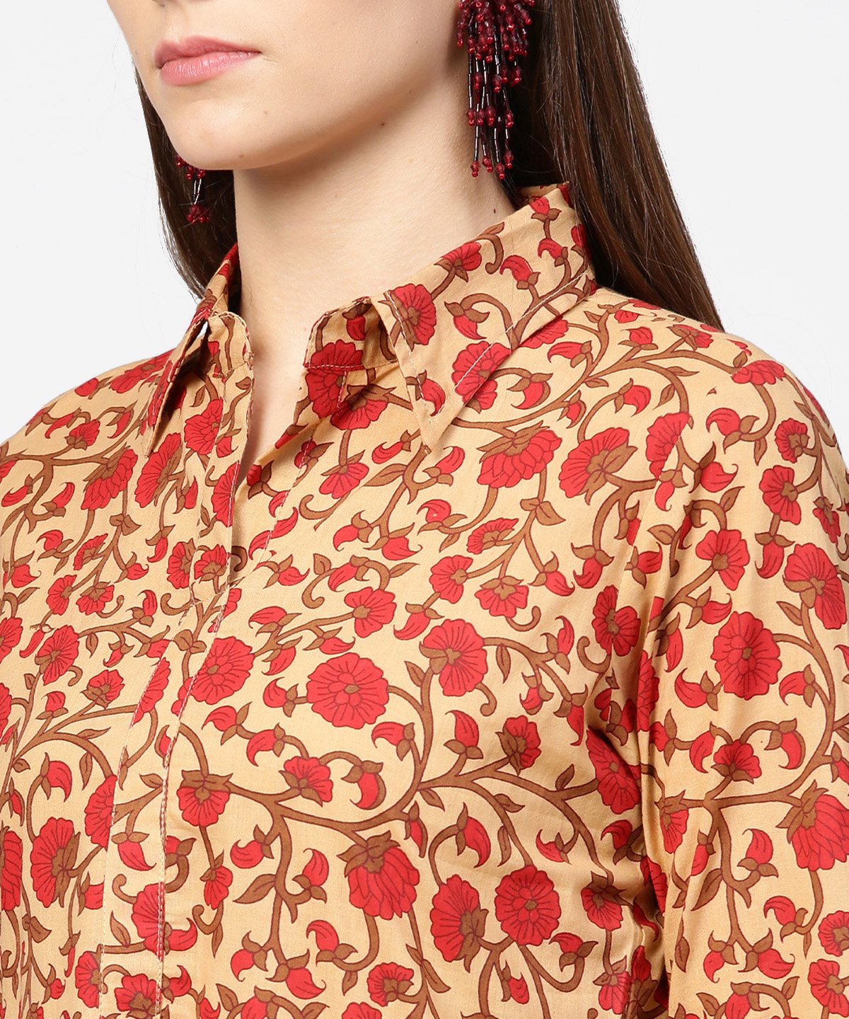 Women's Yellow & Red Printed Half Sleeve Cotton Maxi Dress