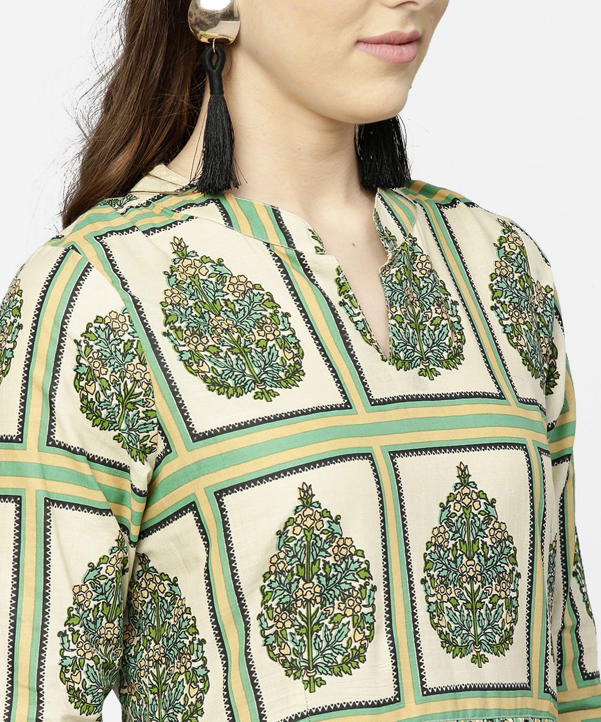 Women's Green Printed Half Sleeve Cotton Maxi Dress