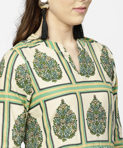 Women's Green Printed Half Sleeve Cotton Maxi Dress