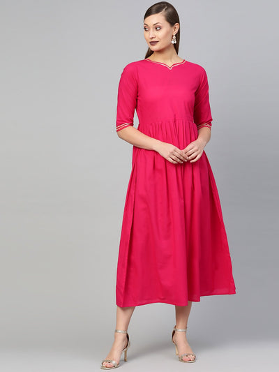 Women's Magenta Solid Maxi Dress