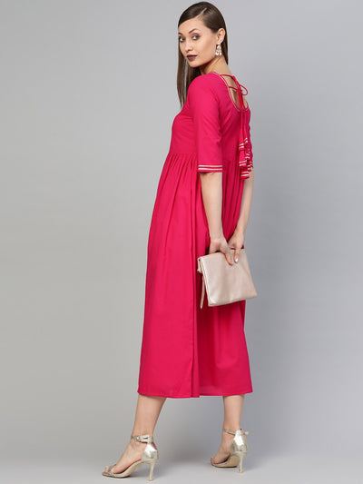 Women's Magenta Solid Maxi Dress
