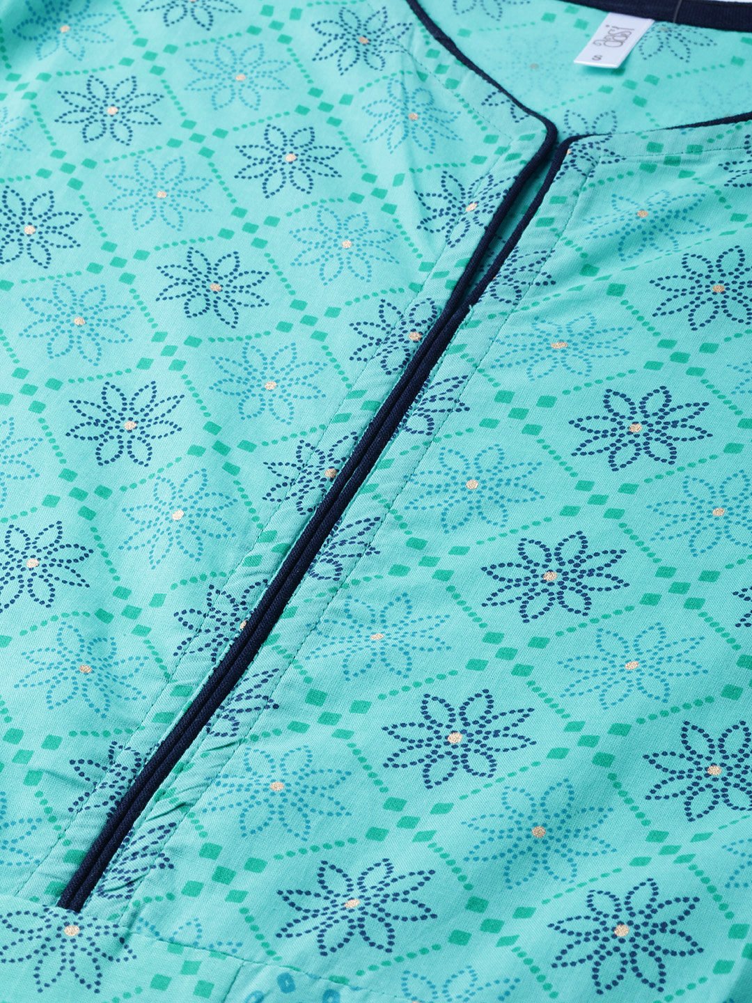 Women's Blue Floral Printed V-Neck Cotton Maxi Dress