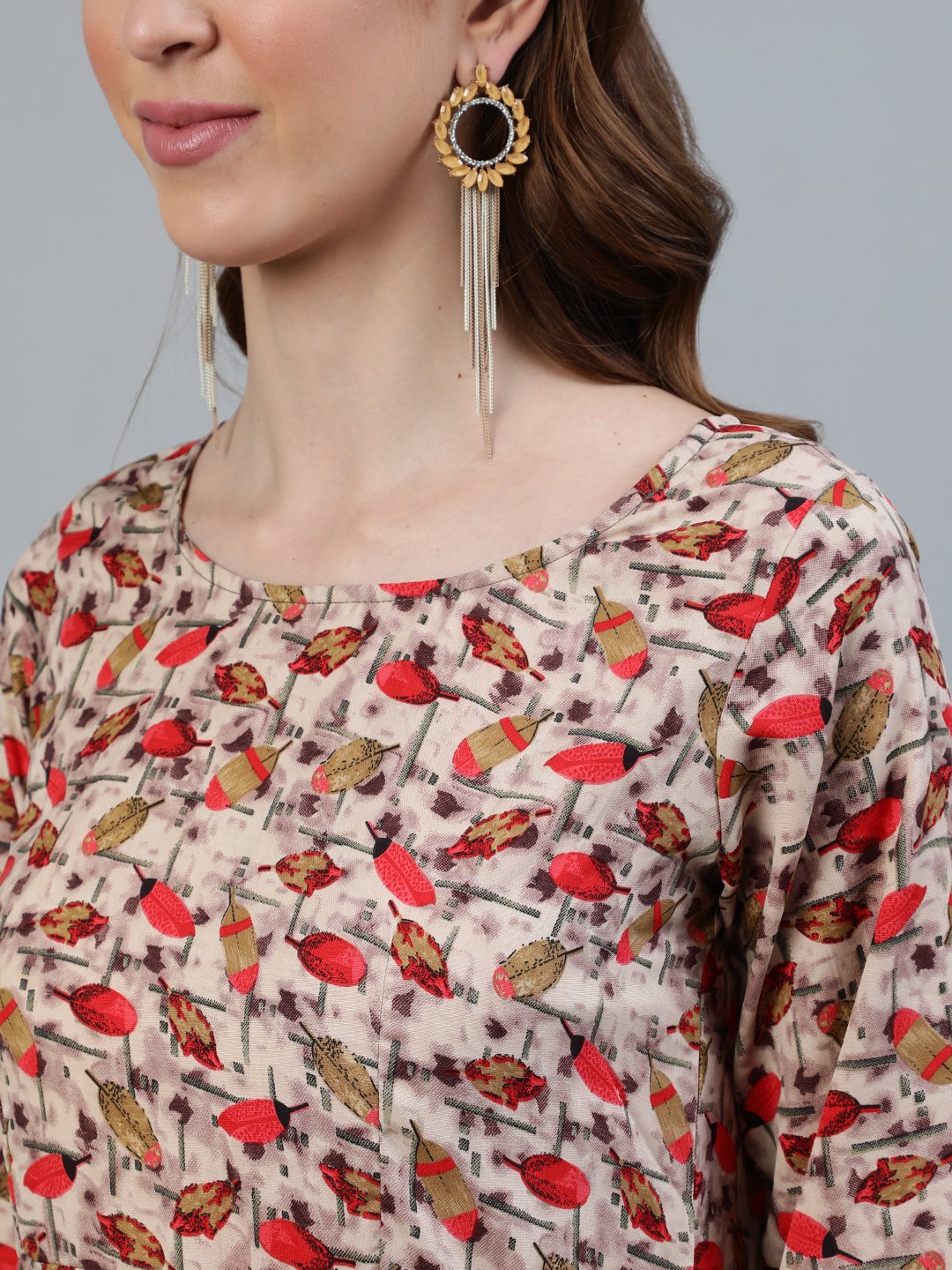 Women's Floral Printed Maxi Dress With Three Quarter Sleeves