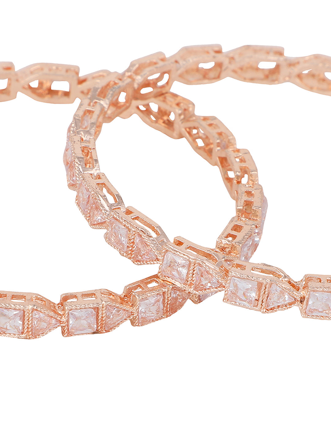Women's Set Of 2 Rose Gold-Plated & White Ad-Studded Baguette Cut Bangles