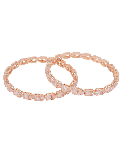 Women's Set Of 2 Rose Gold-Plated & White Ad-Studded Baguette Cut Bangles