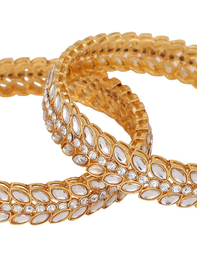 Women's Pack Of 2 Gold-Plated & White Ad-Studded Kada Bangle