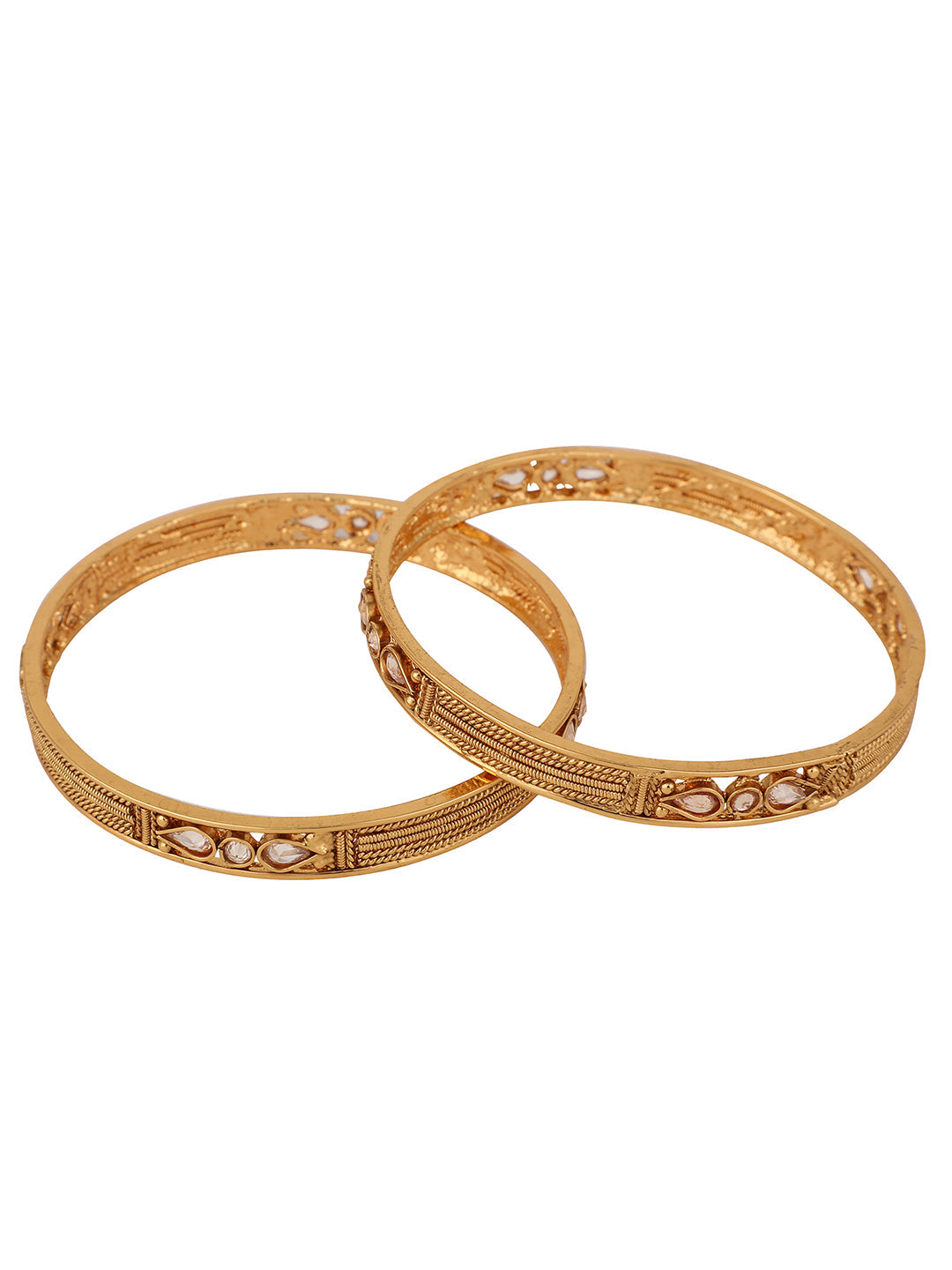 Women's Set Of 2 24K Gold-Plated Red & Green Stone-Studded Hand Crafted Bangles