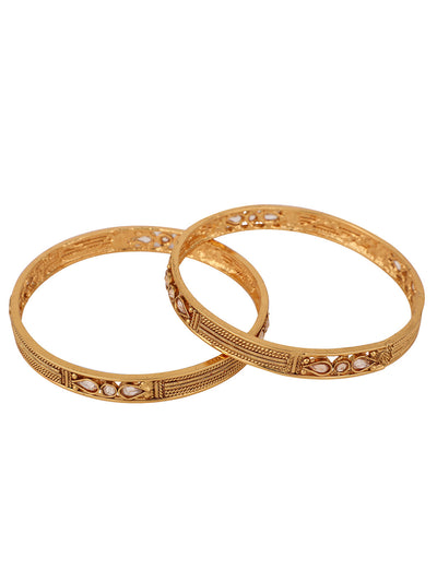 Women's Set Of 2 24K Gold-Plated Red & Green Stone-Studded Hand Crafted Bangles
