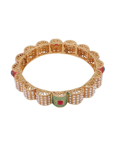 Women's Ethnic Gold Plated Enameled Pearl Studded Structured Bangles