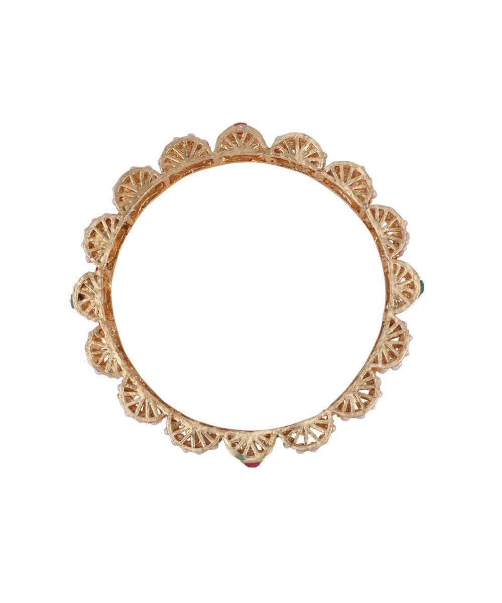 Women's Ethnic Gold Plated Enameled Pearl Studded Structured Bangles