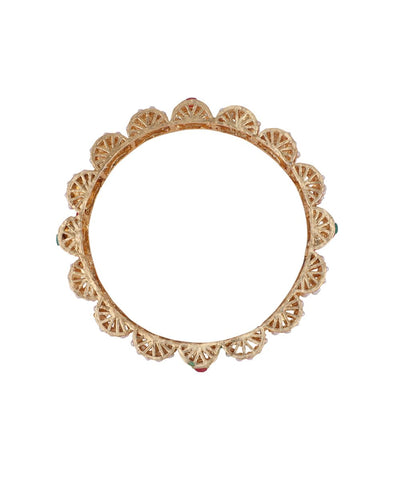 Women's Ethnic Gold Plated Enameled Pearl Studded Structured Bangles