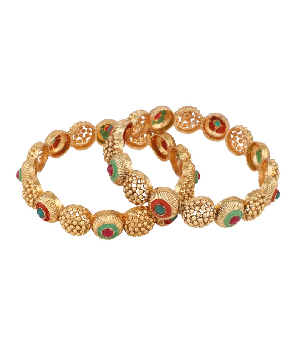 Women's Gold Plated Enameled Stone Studded Statement Bangles